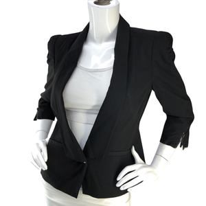 Superstar Womens Size 38 Blazer Single Button Zip Sleeve Ruched Shoulder Black